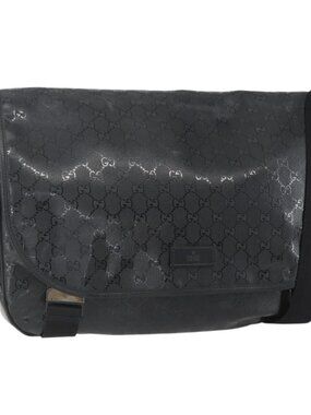 Authentic GUCCI GG implementation Bag Coated Canvas Black Silver 201725